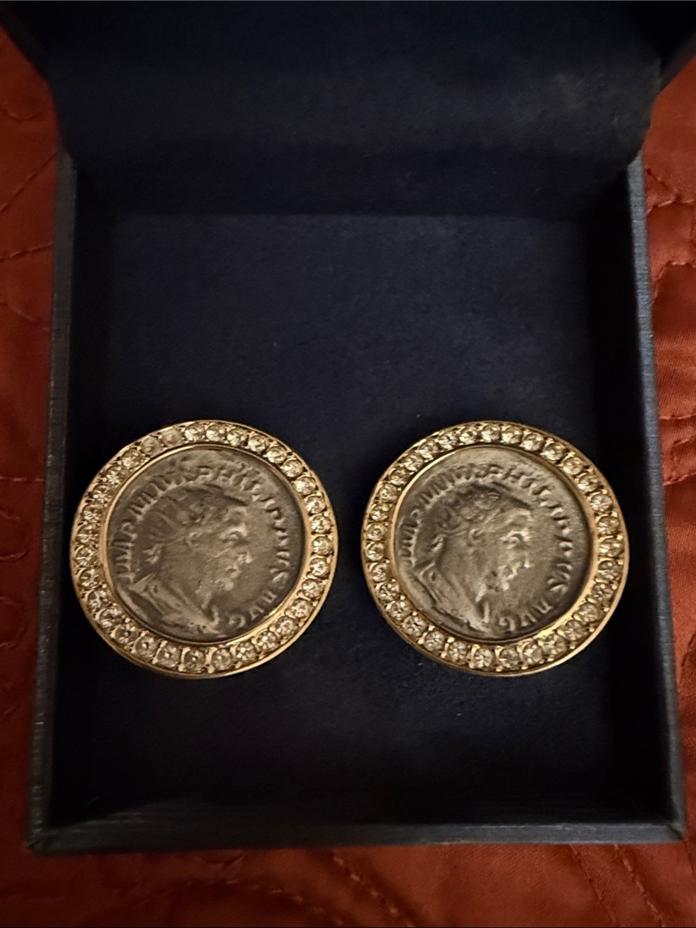 Gold-Tone Coin clip on Earrings with Crystal Halo - Women's Jewelry